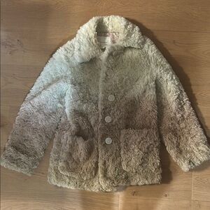 SOLD!!!Anthropologie Cream and Tan Fuzzy Kids Coat Xs/s